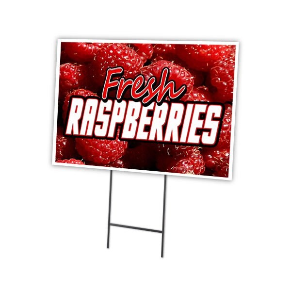 Signmission Fresh Raspberries Yard Sign & Stake outdoor plastic coroplast window, C-2436 Fresh Raspberries C-2436 Fresh Raspberries - main